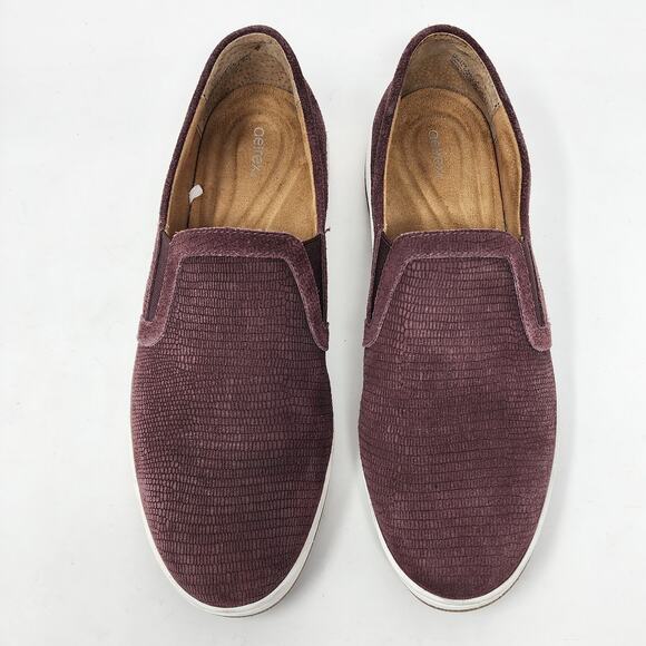 Aetrex Slip-on Comfort Sneakers Women 10M Kenzie Burgundy Leather Snake Texture - Picture 4 of 11